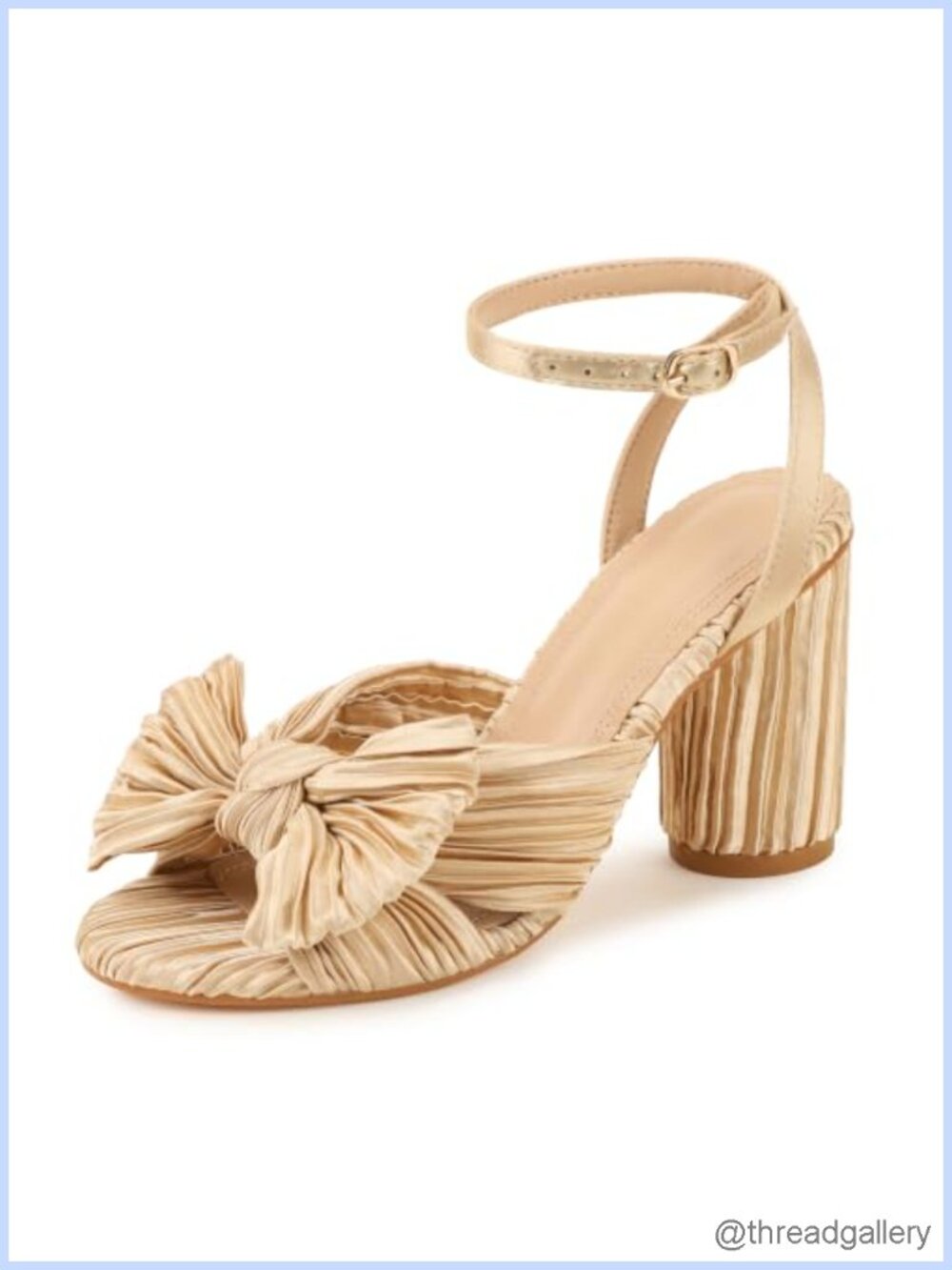 Pleated Satin Bow Heeled Sandals Chunky Block High Heels